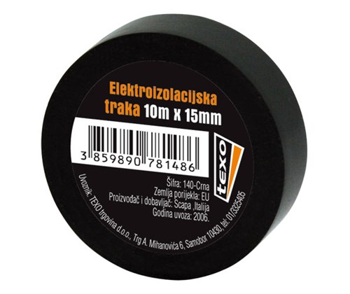 TEXO Elektroizolacijska traka 15 mm x 10 m - crna